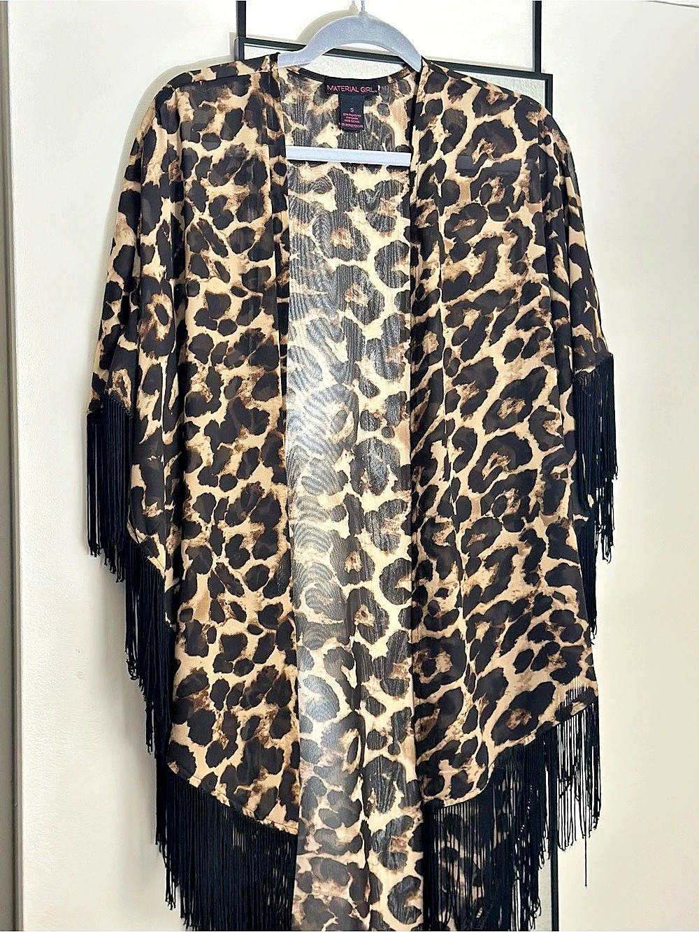 Material Women’s Leopard Print Fringe Kimono Size Small